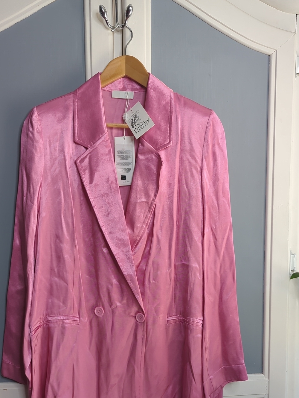 Q2 Pink Satin Like‎ Double-Breasted Blazer